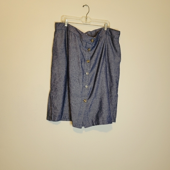 Dash linen blend blue button down skirt - Picture 3 of 7